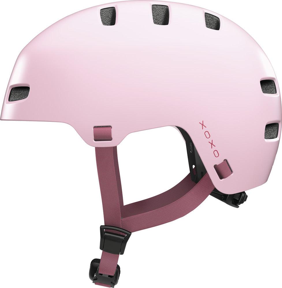 Abus Urban XOXO cykelhjelm i strawberry rose set fra siden