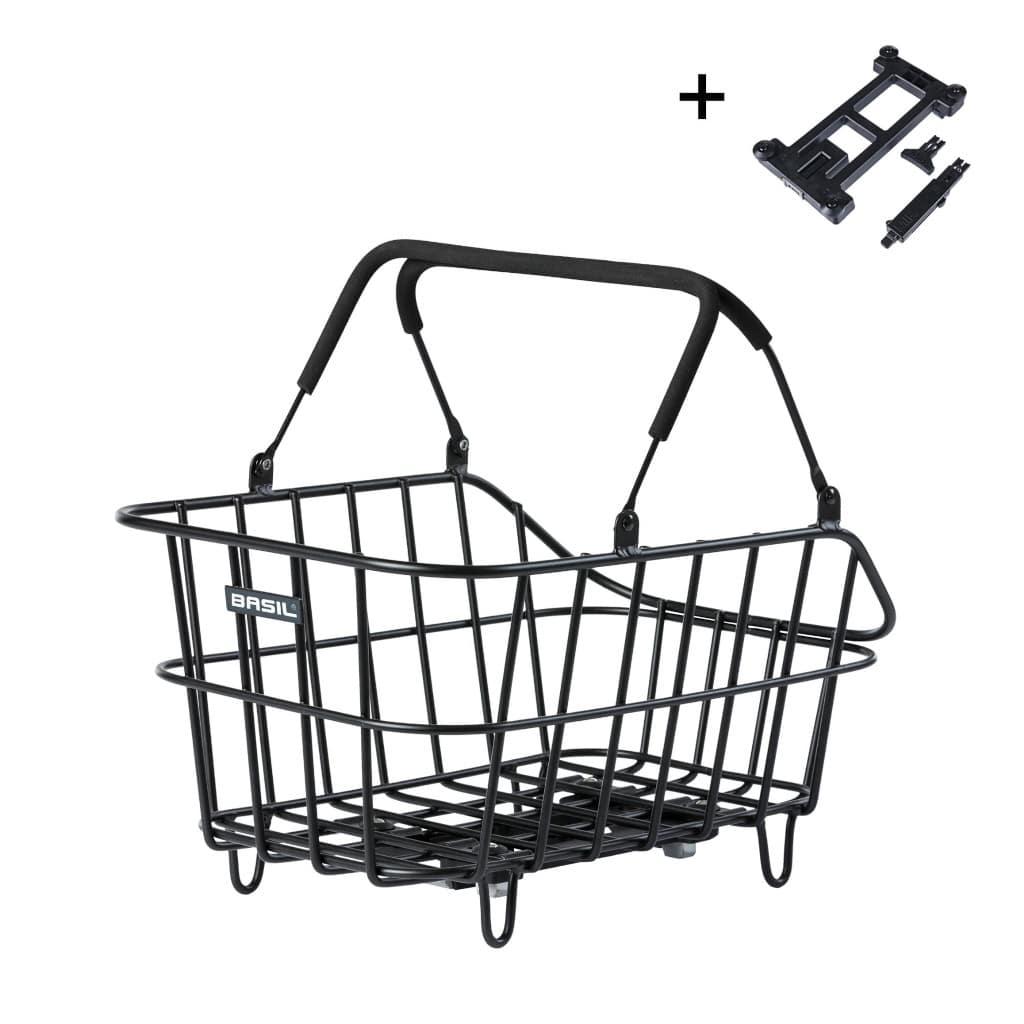 Basil Cento Alu MIK 2.0 bagkurv i sort aluminium med formonteret MIK-adapterplade