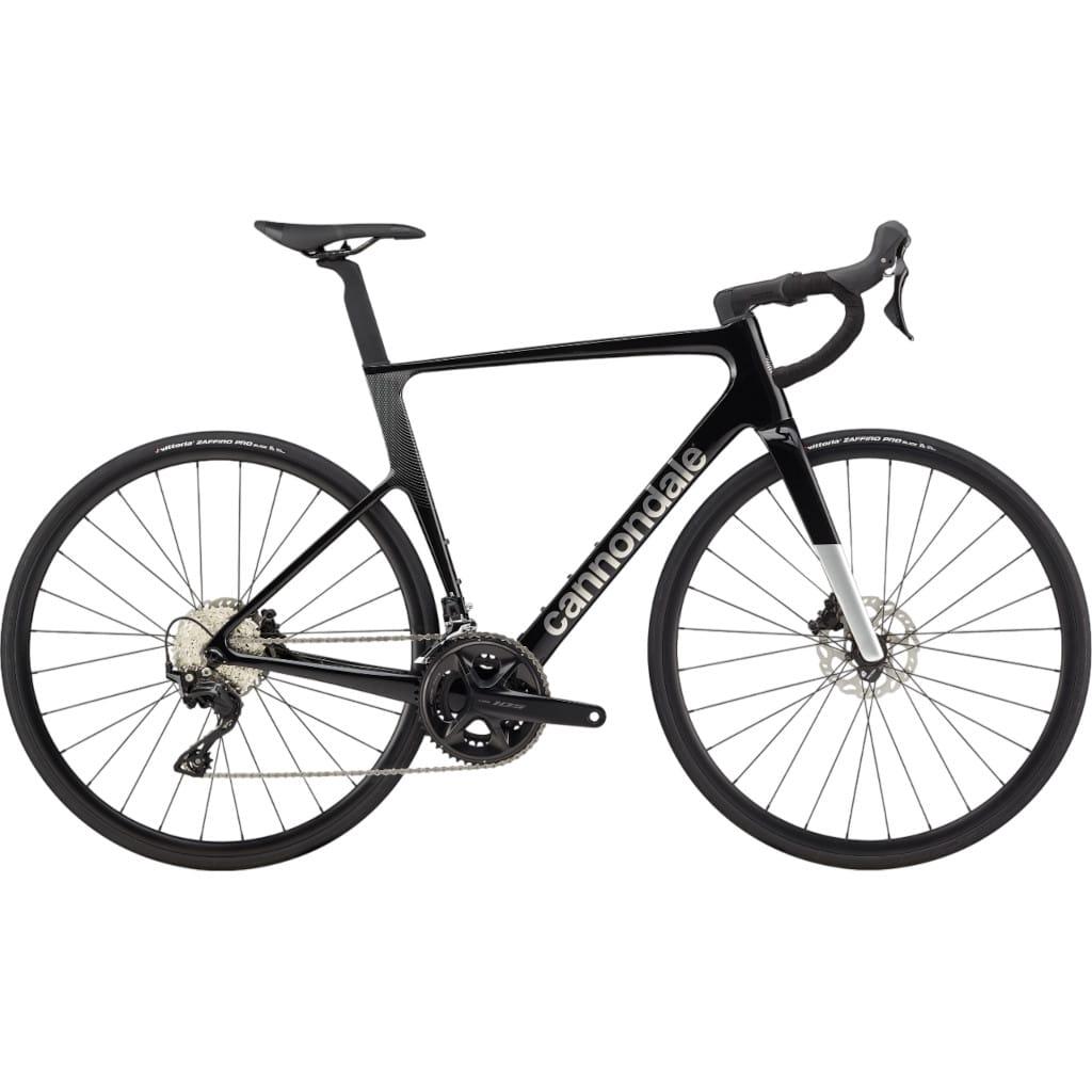 Cannondale SuperSix EVO 4 racercykel i sort med carbonstel og Shimano 105 gruppesæt