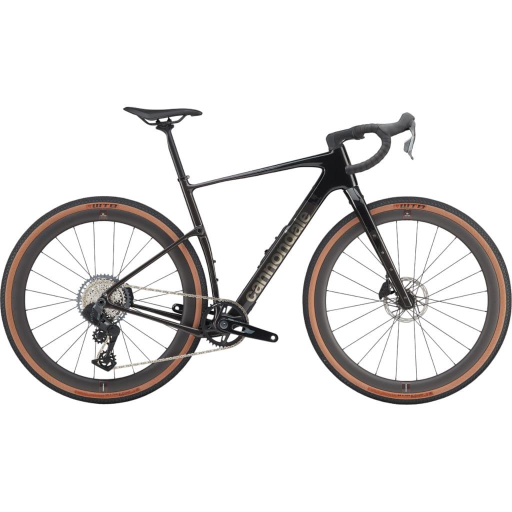 Cannondale Topstone Carbon 1 AXS gravelbike i sort med topmodellens hjul og komponenter