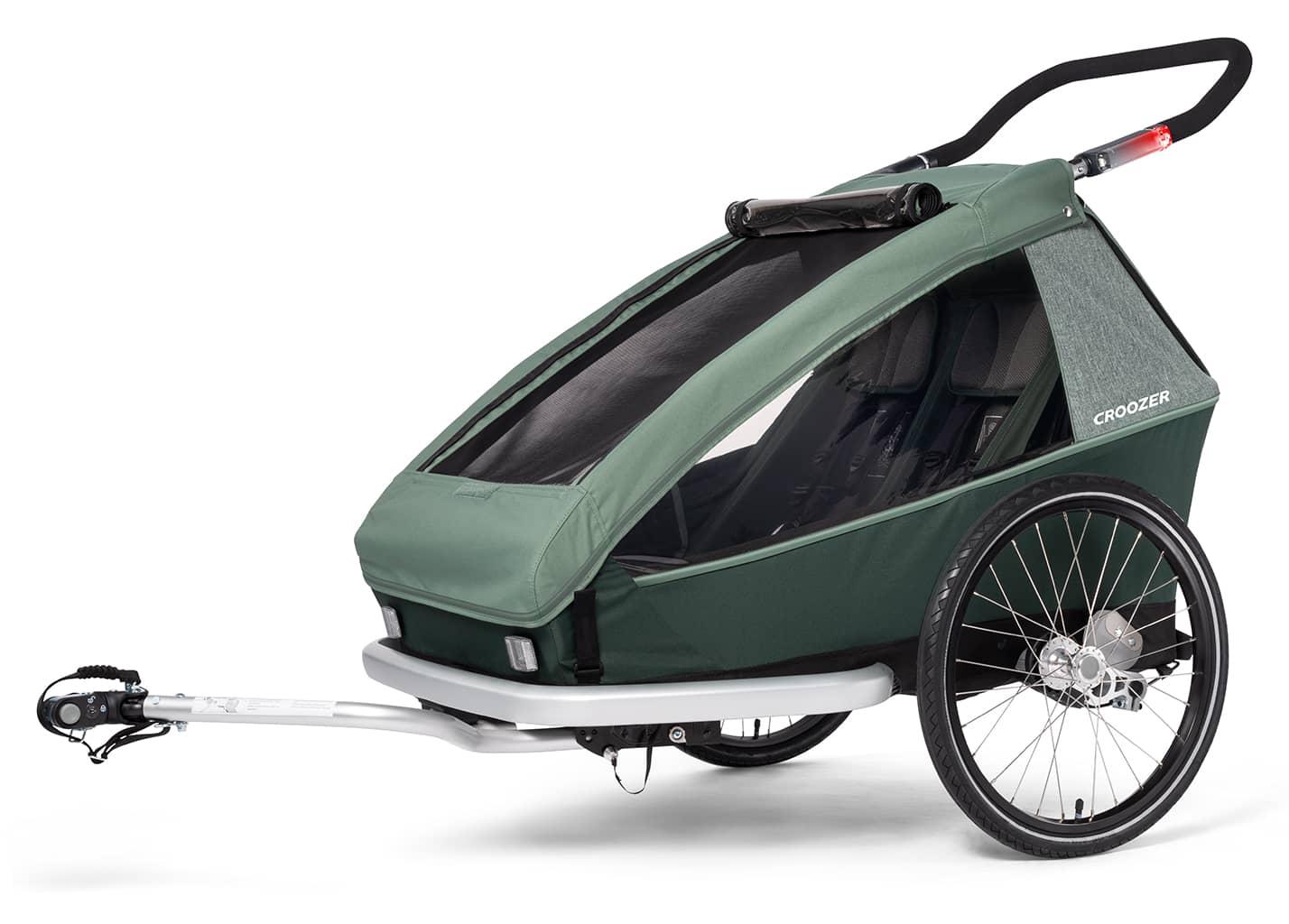 Croozer Kid Vaaya 2 cykelanhænger til to børn i jungle green med trækstang monteret