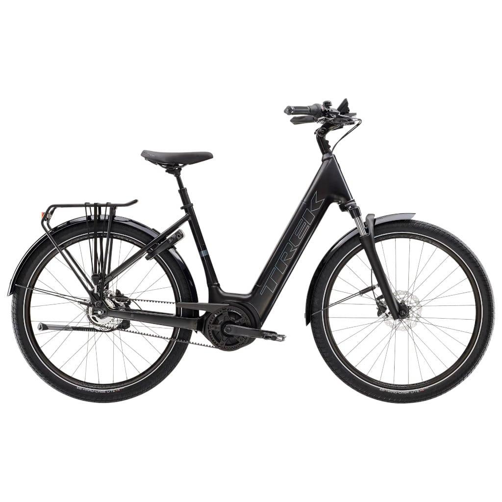 Trek District+ 4 elcykel med lowstep-stel og remtræk i satin black