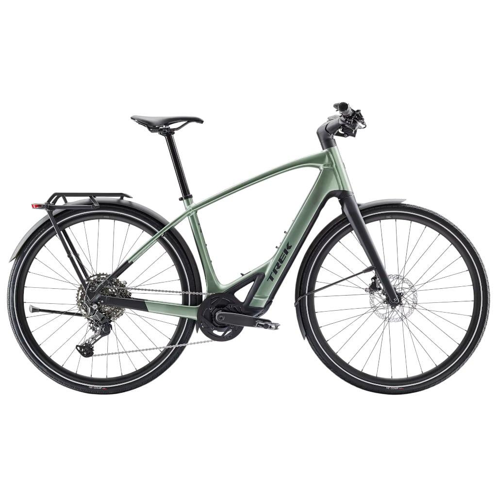 Trek FX+ 7 elcykel i lichen green med TQ centermotor og carbonforgaffel