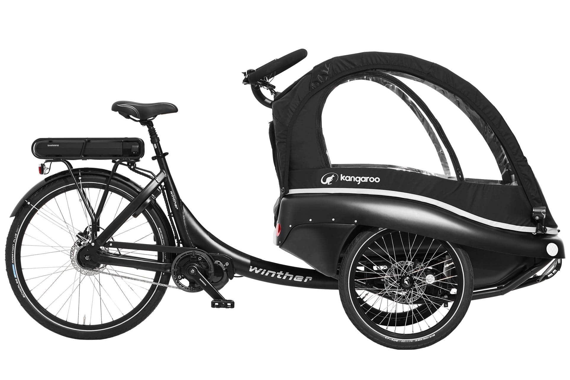 Winther Kangaroo Luxe trehjulet el ladcykel med lukket kabine og torsionsaffjedring i forhjulene