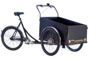 Christiania Light trehjulet ladcykel i blanksort med kasse i vandfast krydsfiner