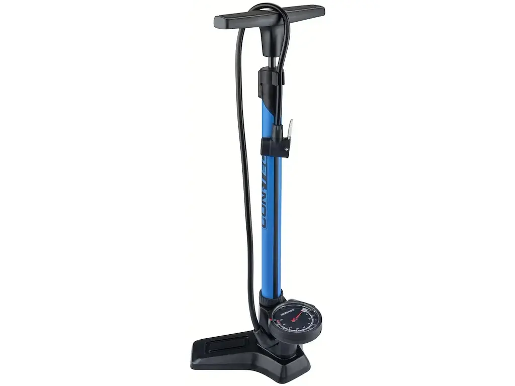 CONTEC Air Support Twist gulvpumpe i sort og blå med manometer, stabil fodplade og twist-pumpehoved