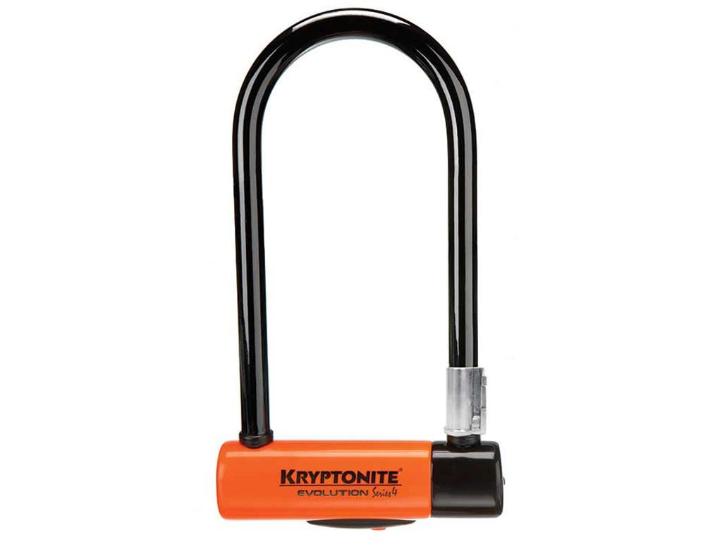 Kryptonite Evolution Series 4 bøjlelås i sort med orange detaljer og Flexframe-beslag