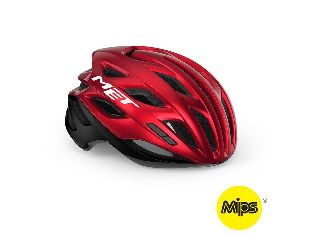 MET Estro MIPS cykelhjelm i rød og sort metallic med skygge