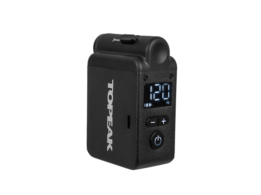 Topeak E-Booster elektrisk minipumpe med digital trykmåler og opbevaringspose