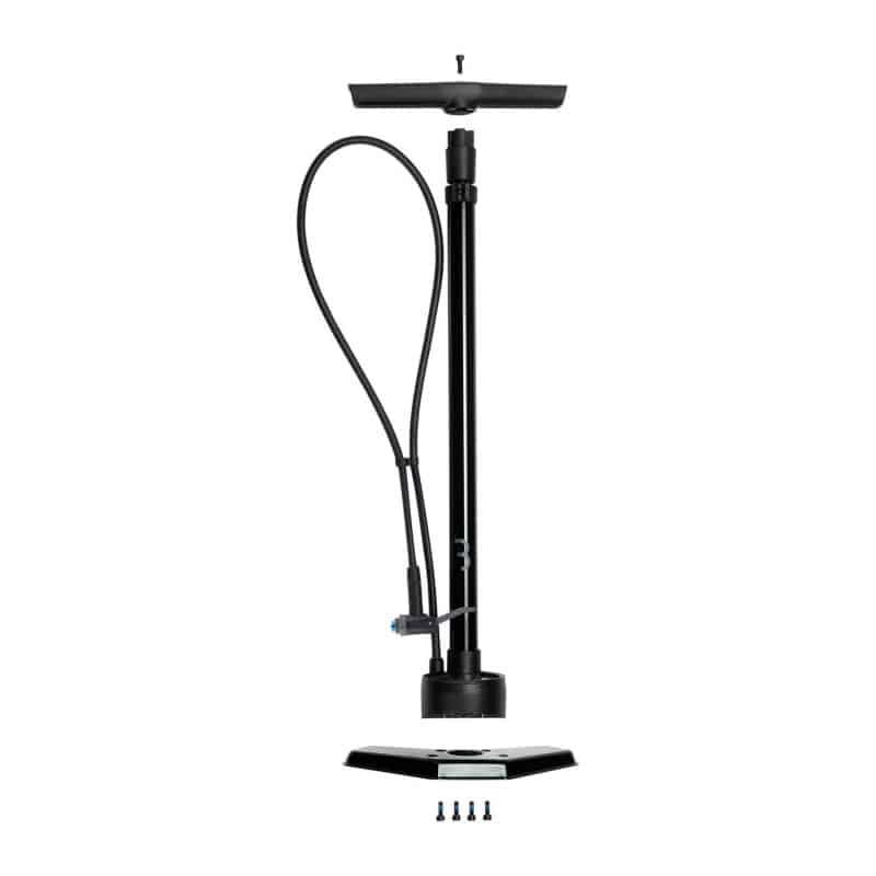 BBB AirSmart gulvpumpe i sort stål med analogt manometer og boomerang-formet ergonomisk greb