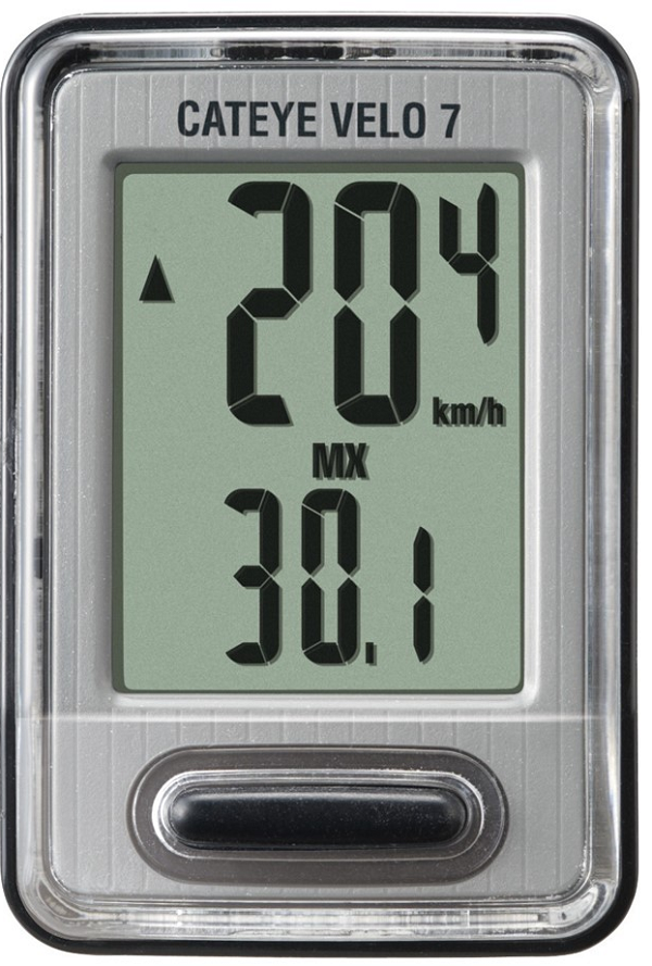 Cateye Velo 7 VL-520 kabelcykelcomputer i sort med stort tal-display og styrbeslag