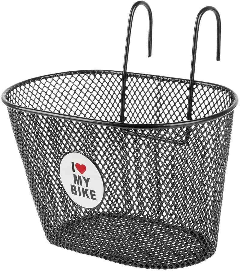 Lille sort cykelkurv i stål til børnecykel med to kroge til styret
